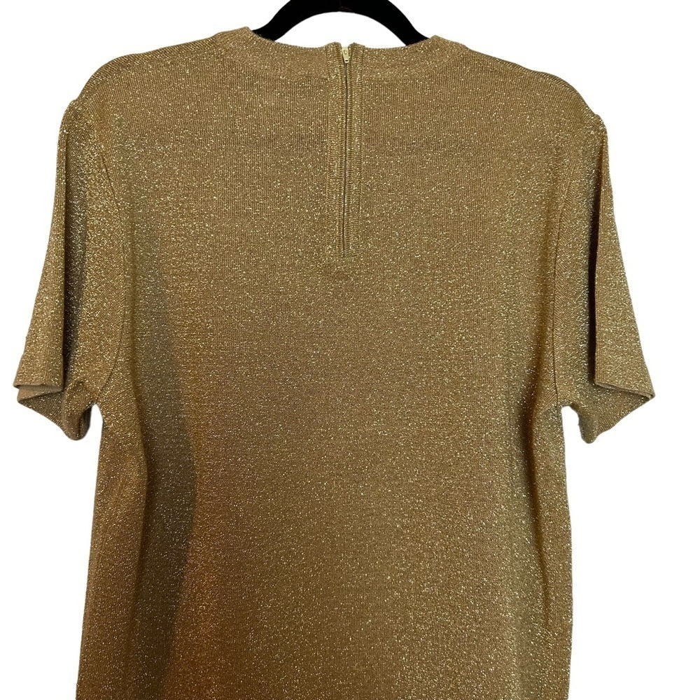 Vintage Rochelle Gold Metallic Short Sleeve Back Zip Top - Picture 6 of 9